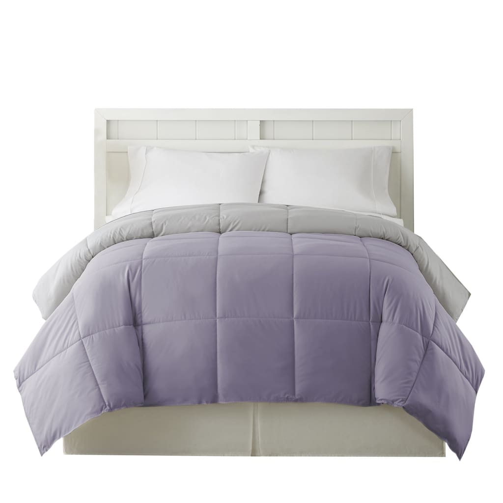 Genoa Twin Size Box Quilted Reversible Comforter The Urban Port Purple and Gray BM202045