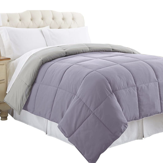 Genoa Twin Size Box Quilted Reversible Comforter By Casagear Home, Purple and Gray