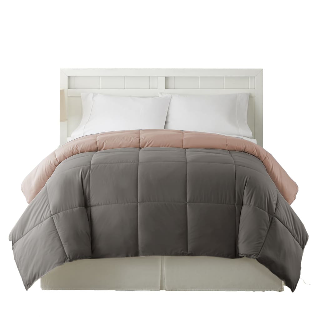 Genoa Queen Size Box Quilted Reversible Comforter The Urban Port Gray and Pink BM202050
