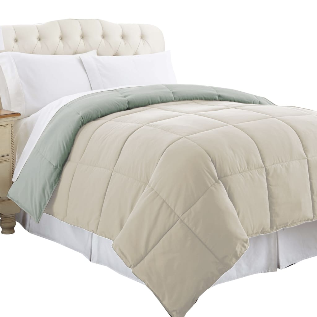 Genoa Queen Size Box Quilted Reversible Comforter The Urban Port Gray and Beige BM202051