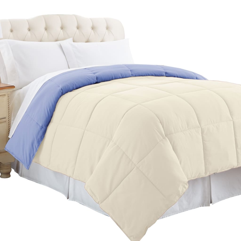 Genoa King Size Box Quilted Reversible Comforter The Urban Port Blue and Cream BM202053