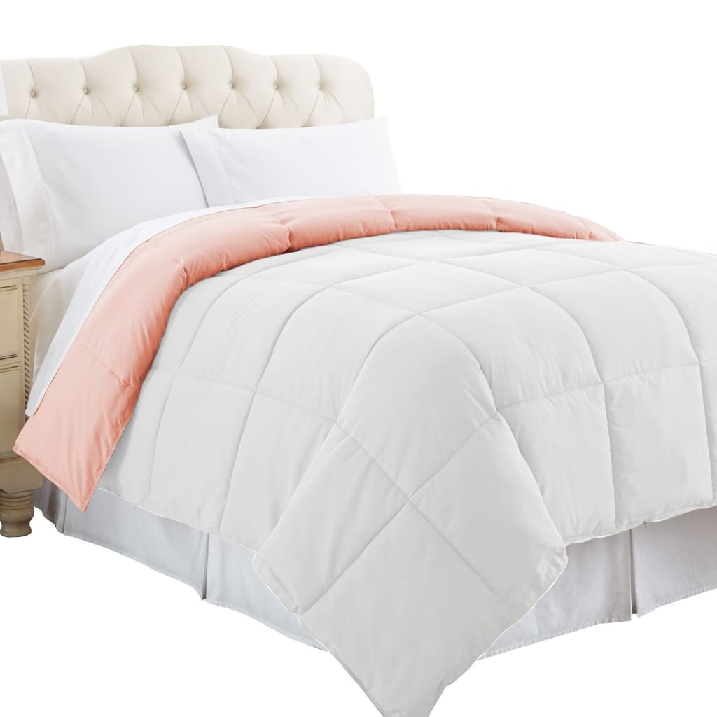 Genoa King Size Box Quilted Reversible Comforter The Urban Port White and Pink BM202054