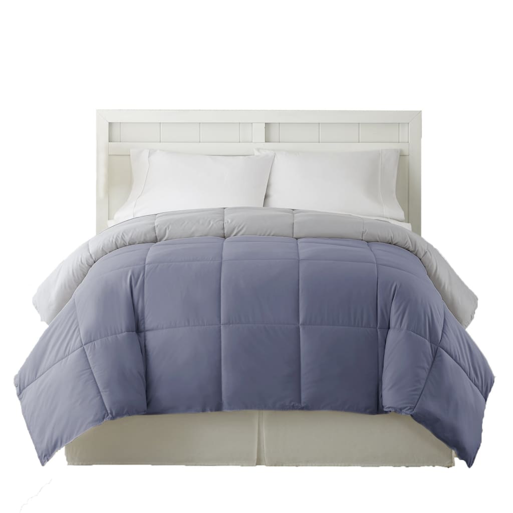 Genoa Reversible King Comforter with Box Quilted The Urban Port Silver and Blue BM202055
