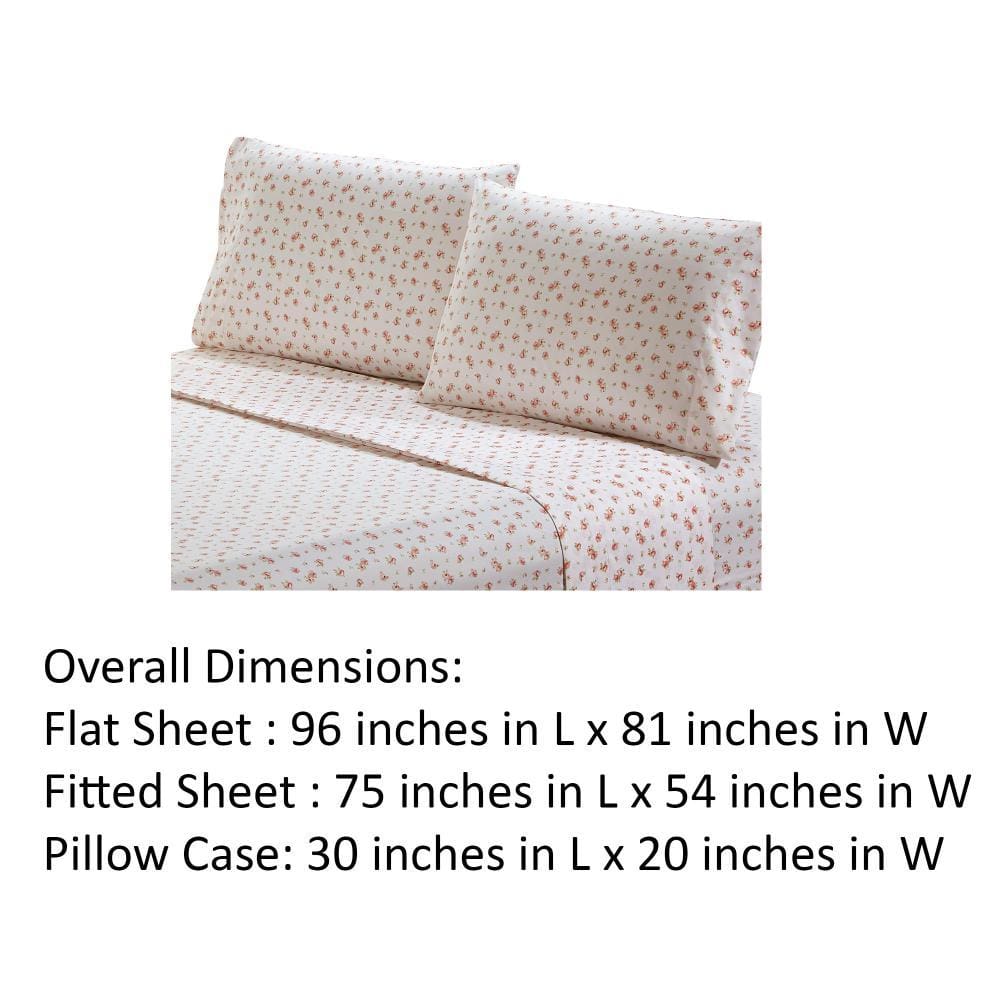 Melun 4 Piece Full Size Sheet Set with Rose Sketch By Casagear Home Pink and White BM202113