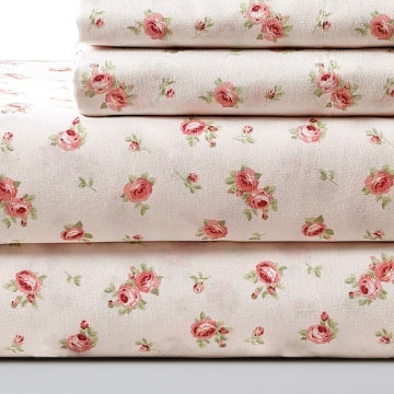 Melun 4 Piece Rose Pattern King Size Sheet Set By Casagear Home Pink and White BM202209