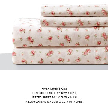 Melun 4 Piece Rose Pattern King Size Sheet Set By Casagear Home Pink and White BM202209