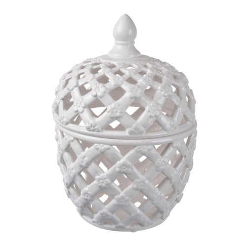 Decorative Jar | Ceramic | Cut Out Texture | Large | White