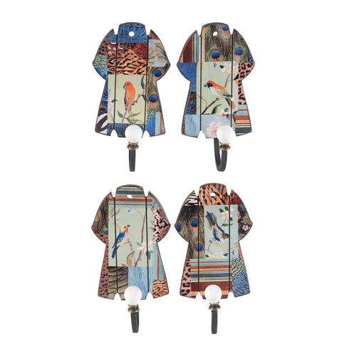 Exotic Bird Wall Decor | Metal Hooks | Set of 4 | Multicolor