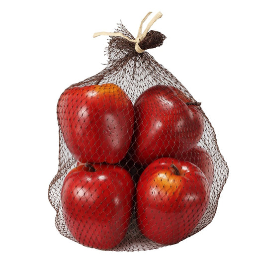 Decorative 6 Piece Artificial Apple in Plastic Net Bag, Red- BM202284 By Casagear Home
