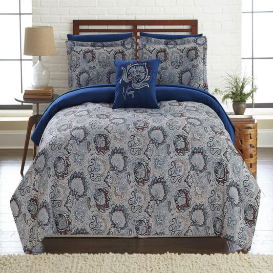 Caen Comforter Set | 8 Piece Queen | Reversible | Gray & Blue