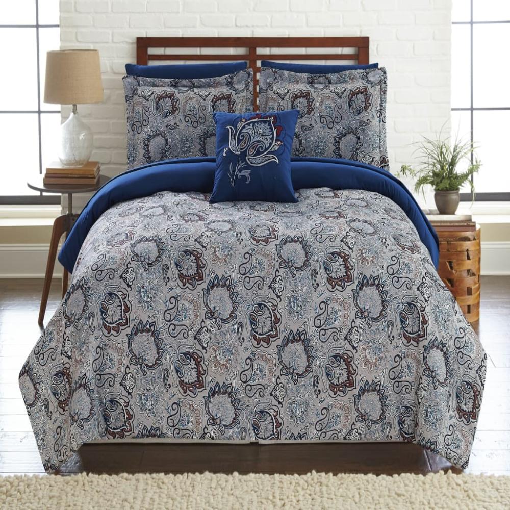 Caen Comforter Set | 8 Piece Queen | Reversible | Gray & Blue