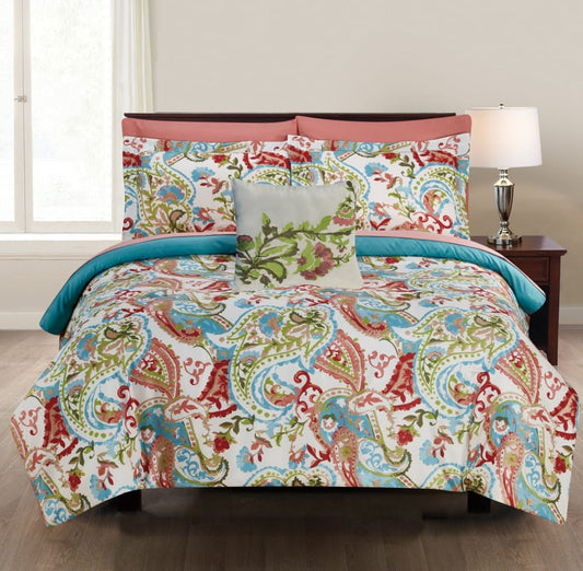 Caen 8 Piece Paisley Print California King Size Bed Set By Casagear Home, Multicolor