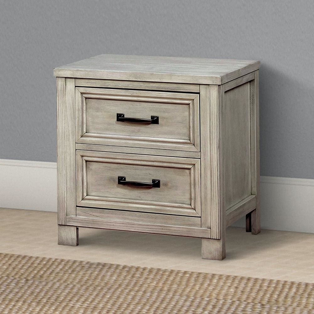 Transitional 2 Drawer Wooden Nightstand with Molded Trim,Antique white - BM203220 By Casagear Home BM203220