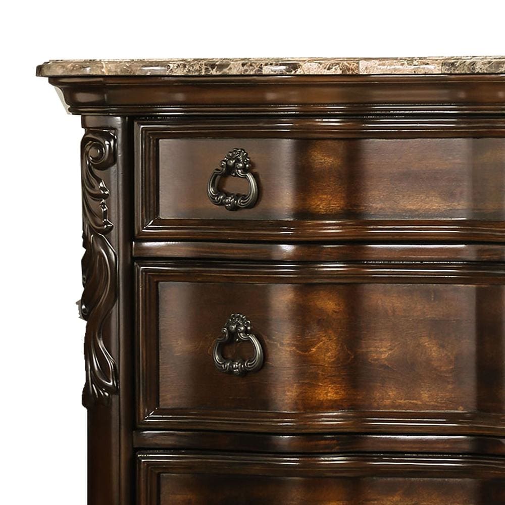 3 Drawer Wooden Nightstand with Marble Top and Scrolled Legs Brown - BM203261 BM203261