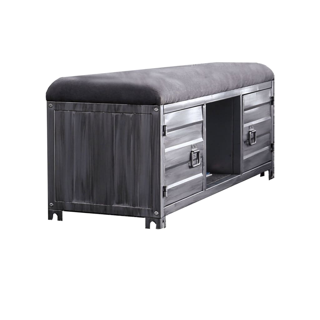 Industrial Cushioned Metal Bench with 2 Cabinets and Open Shelf, Gray - BM203280 By Casagear Home