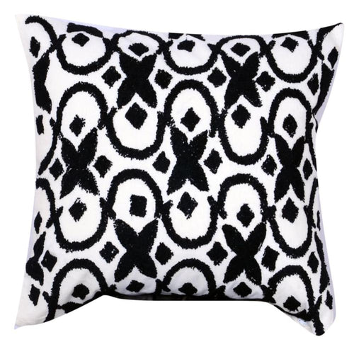 Pillow | 20 x 16 | Cotton | Geometric Embroidery | White & Black