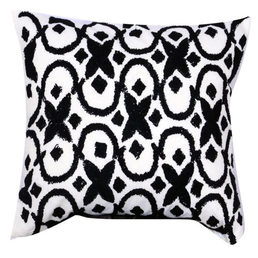 Pillow | 20 x 16 | Cotton | Geometric Embroidery | White & Black