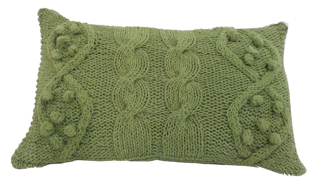 20 X 14 Inch Cotton Cable Knit Pillow with Twisted Details, Set of 2, Green - BM203519 By Casagear Home