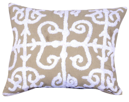 20 X 16 Inch Cotton Pillow with Vermicular Pattern, Set of 2, Brown and White - BM203557 By Casagear Home