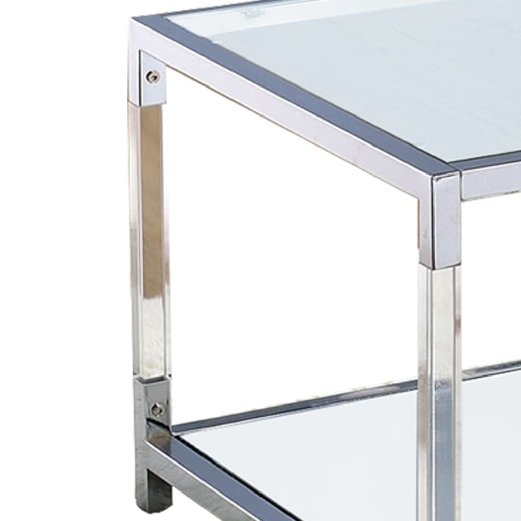 Glass Top Metal Coffee Table with Open Bottom Shelf Silver and Clear - BM203952 By Casagear Home BM203952