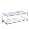 Coffee Table | Glass Top | Metal Frame | Open Shelf | Silver & Clear