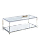 Coffee Table | Glass Top | Metal Frame | Open Shelf | Silver & Clear