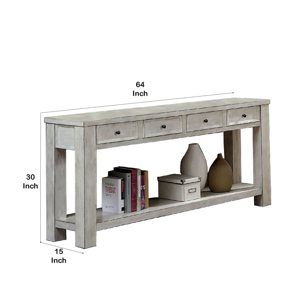 Transitional Wooden Console Table with 4 Drawers and Open Shelf White - BM203959 By Casagear Home BM203959