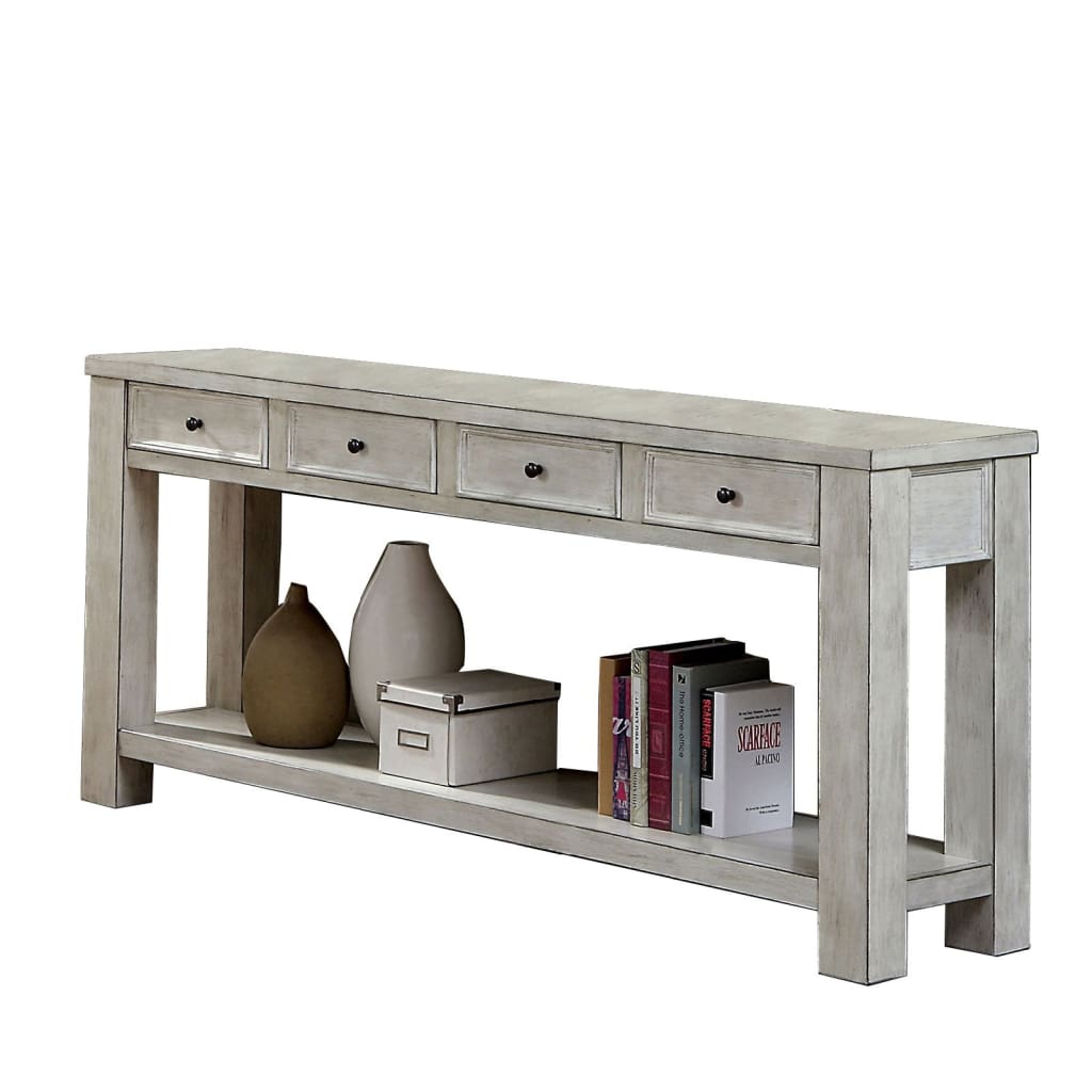 Transitional Wooden Console Table with 4 Drawers and Open Shelf, White - BM203959 By Casagear Home