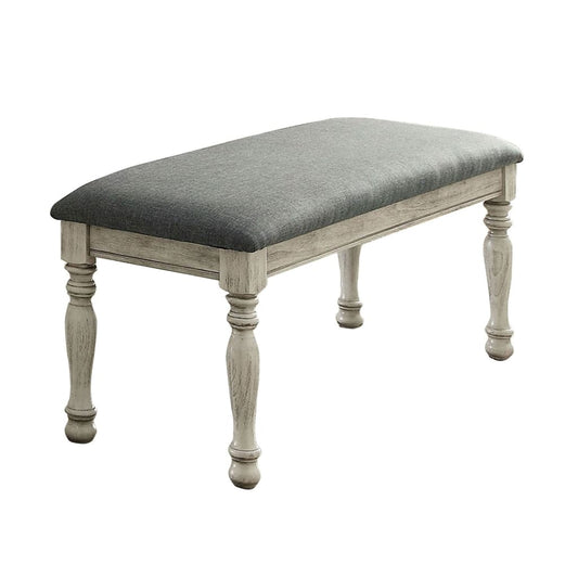 Transitional Fabric Upholstered Wooden Bench, Gray and White - BM203986 By Casagear Home