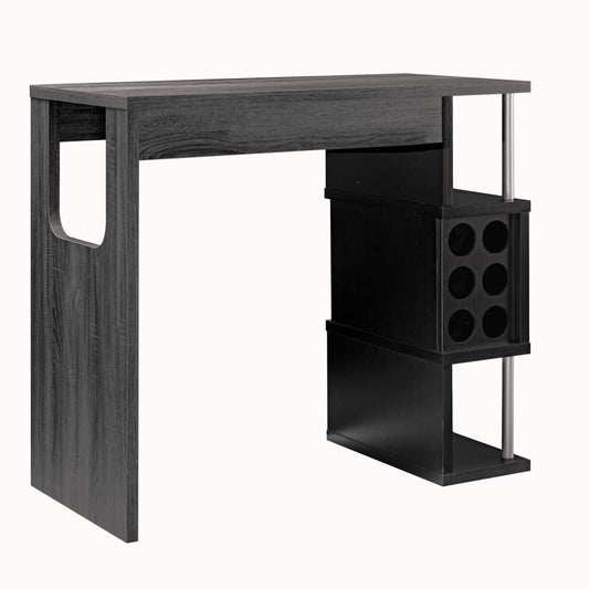 Bar Table | Transitional | Wood | 3 Tier Side Shelves | Gray