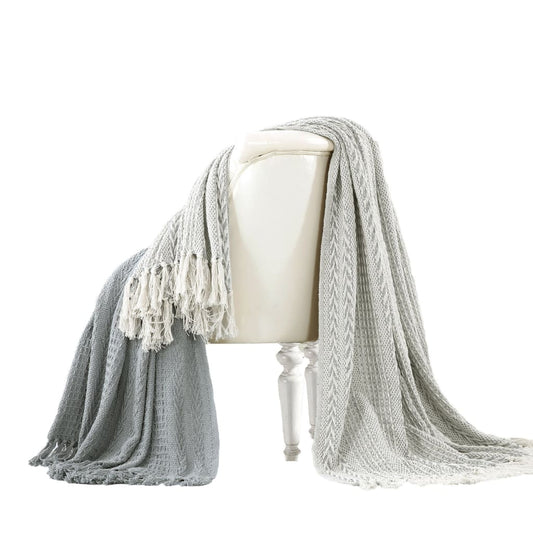 Latina Cotton Throw with Decorative Fringe , Set of 2, Gray By Casagear Home