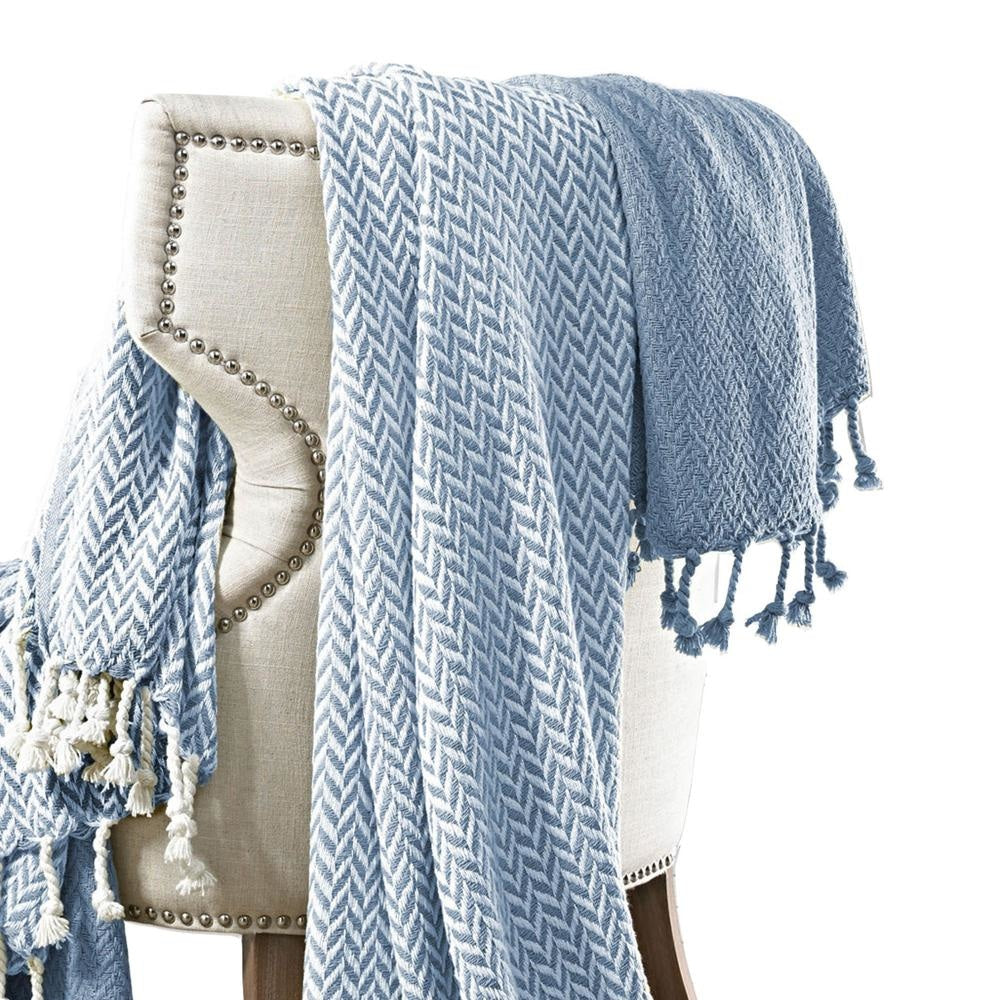 Montgeron Herringbone Throw Set of 2 Blue and White By Casagear Home BM204251