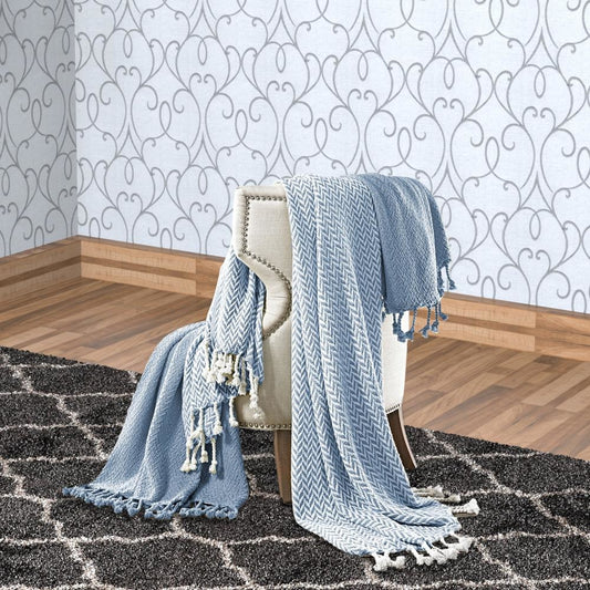Montgeron Herringbone Throw, Set of 2, Blue and White By Casagear Home