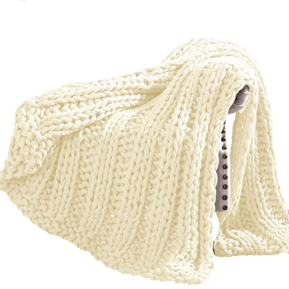 Dreux Acrylic Cable Knitted Chunky Throw The Urban Port, Cream By Casagear Home