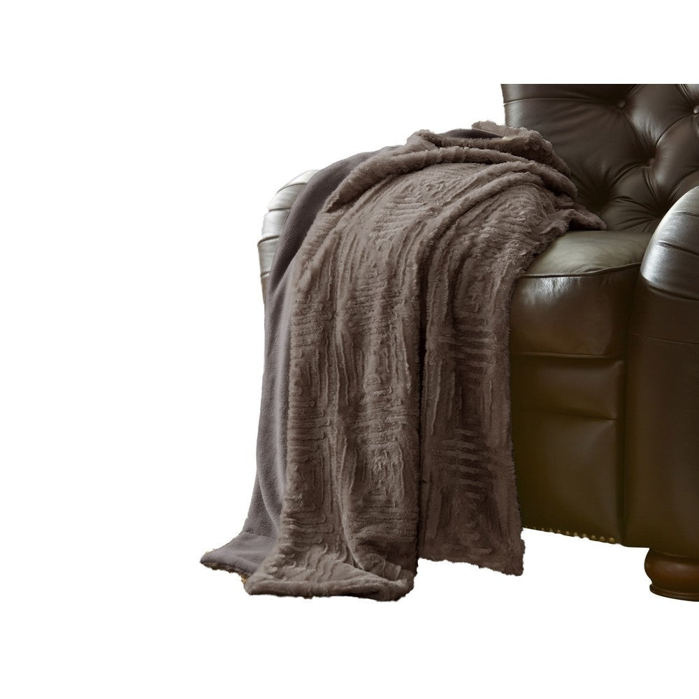 Treviso Faux Fur Throw with Fret Pattern The Urban Port, Gray By Casagear Home