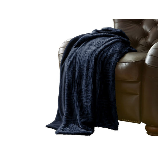 Treviso Faux Fur Throw with Fret Pattern The Urban Port, Blue By Casagear Home