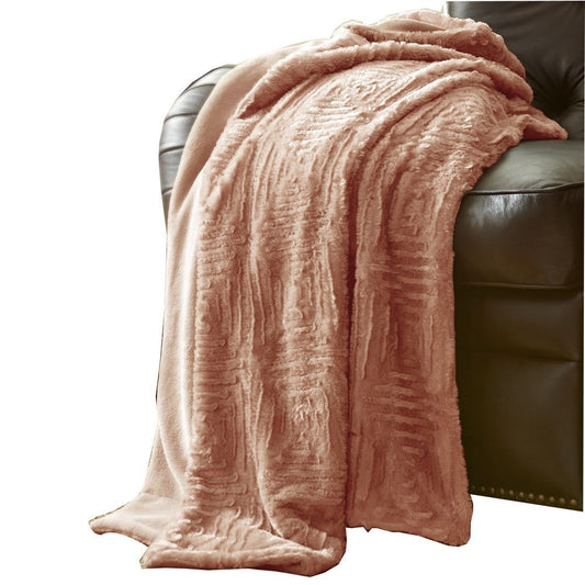 Treviso Faux Fur Throw with Fret Pattern The Urban Port, Pink By Casagear Home