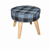 Fabric Upholstered Wooden Footstool with Dowel Legs, Blue and Brown by Casagear Home