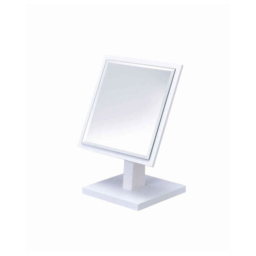 Makeup Mirror | Square | Pedestal Base | Wood | White & Silver
