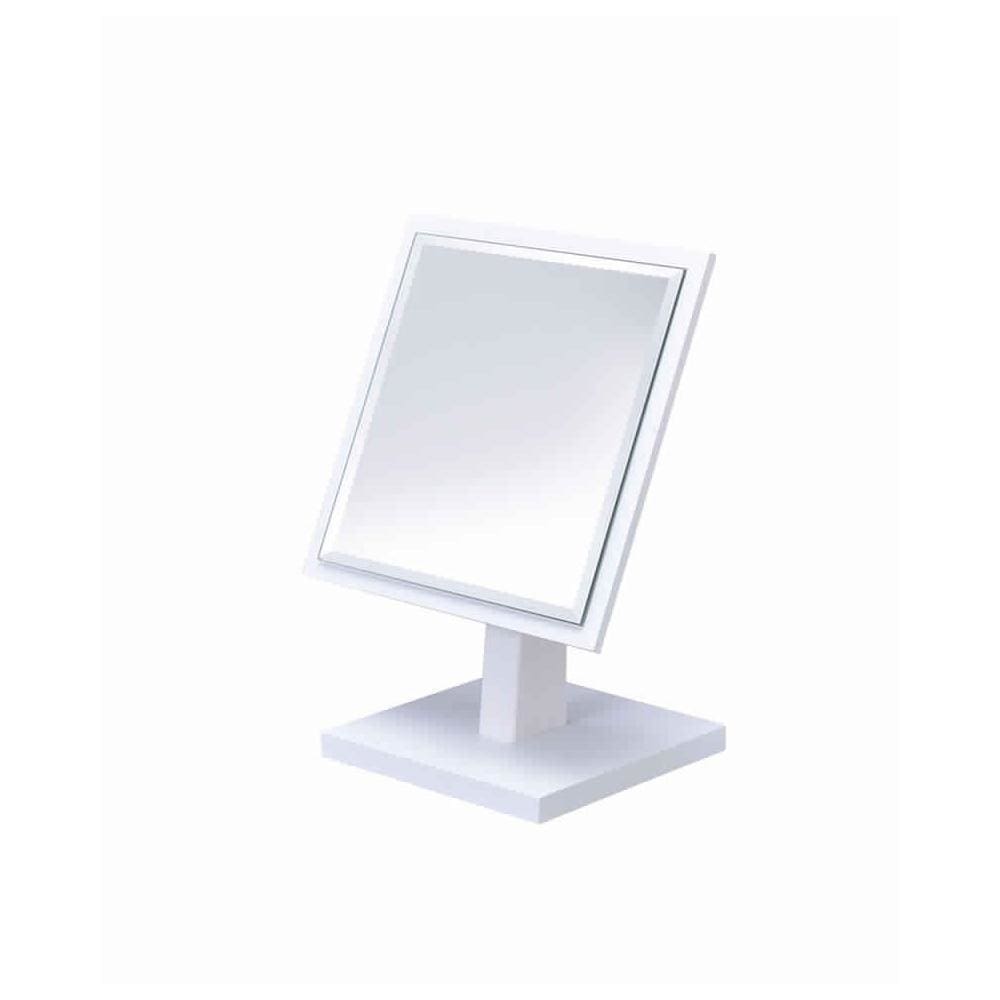 Square Makeup Mirror with Wooden Pedestal Base, White and Silver by Casagear Home
