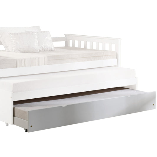 Mission Style Wooden Twin Size Daybed Trundle with Caster Wheels, White By Casagear Home