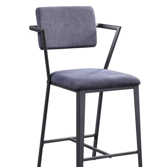 Counter Height Chair | Fabric Upholstered | Metal | Set of 2 | Gray & Black