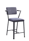 Counter Height Chair | Fabric Upholstered | Metal | Set of 2 | Gray & Black
