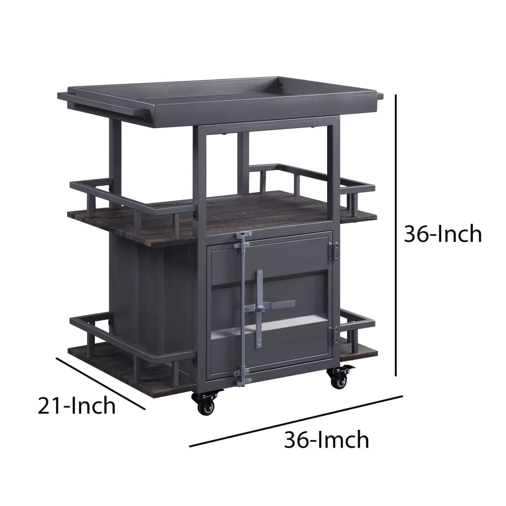 Metal Serving Cart with 1 Door Storage and 2 Tray Shaped Shelves Gray - BM204490 By Casagear Home BM204490