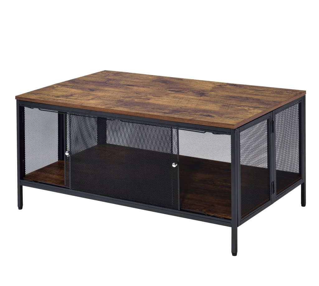 Metal Coffee Table with 1 Bottom Shelf and Mesh Design, Brown and Gray - BM204492 By Casagear Home