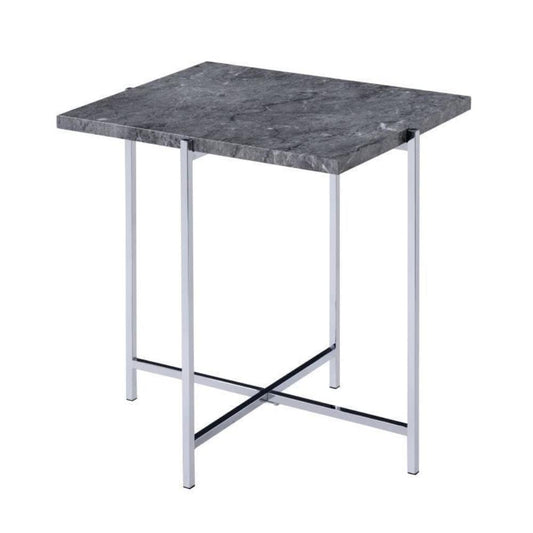 End Table | Marble Top | Trestle Base | Gray & Silver