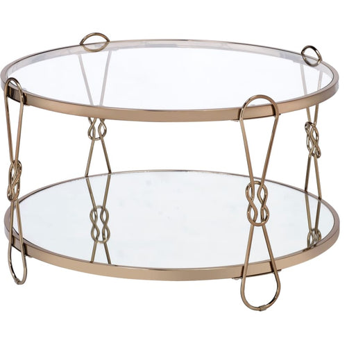 Coffee Table | Glass Top | Bottom Shelf | Metal | Gold & Clear