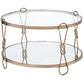 Metal Coffee Table with Glass Top and 1 Bottom Shelf,Gold and Clear - BM204503 By Casagear Home