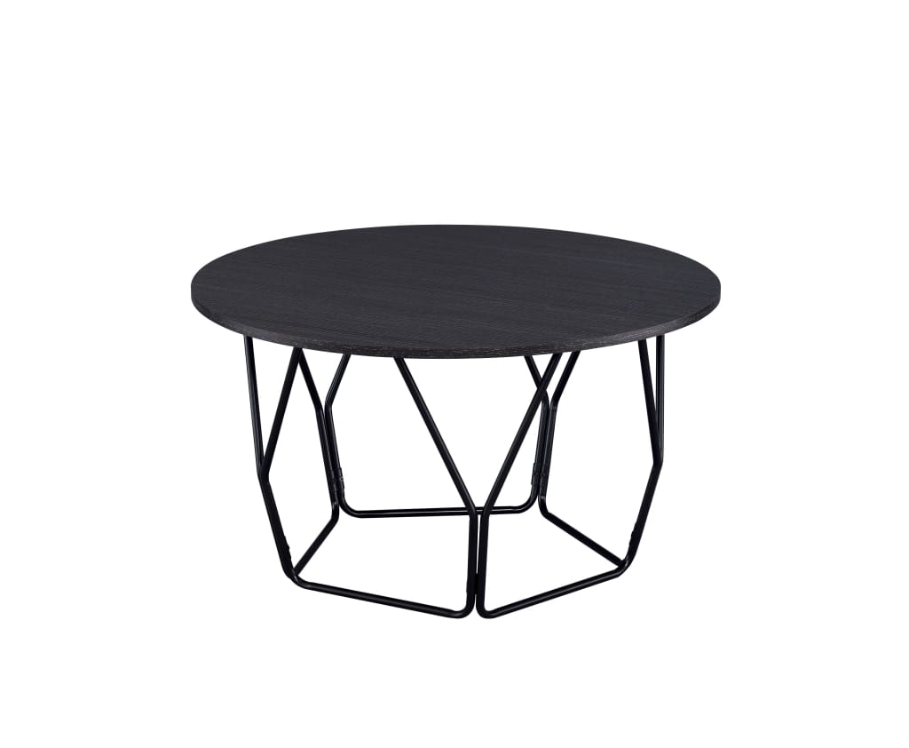 Industrial Round Top Wooden Coffee Table with Geometric Base, Black - BM204505 By Casagear Home