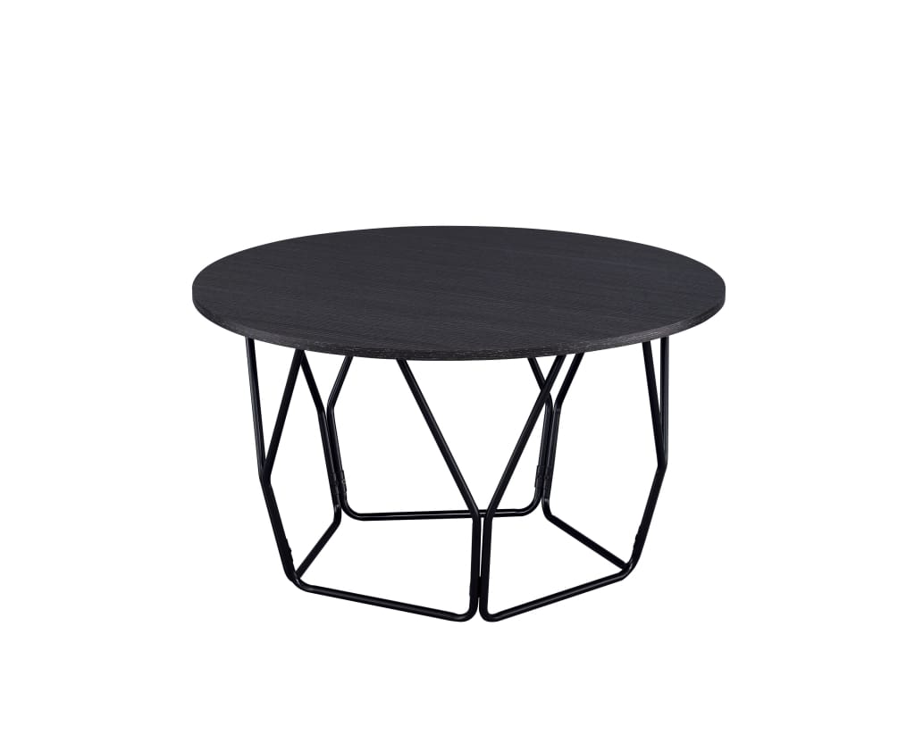 Coffee Table | Round Top | Geometric Wood Base | Black